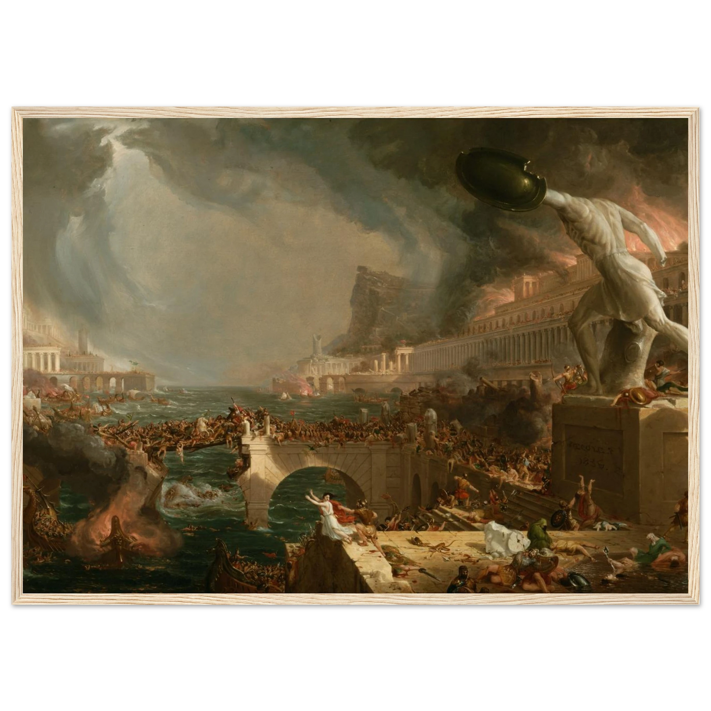 Course of Empire painting Destruction (1836) by Thomas Cole, an iconic scene of chaos and decline in classical civilization.