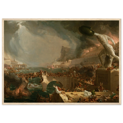 Course of Empire painting Destruction (1836) by Thomas Cole, an iconic scene of chaos and decline in classical civilization.