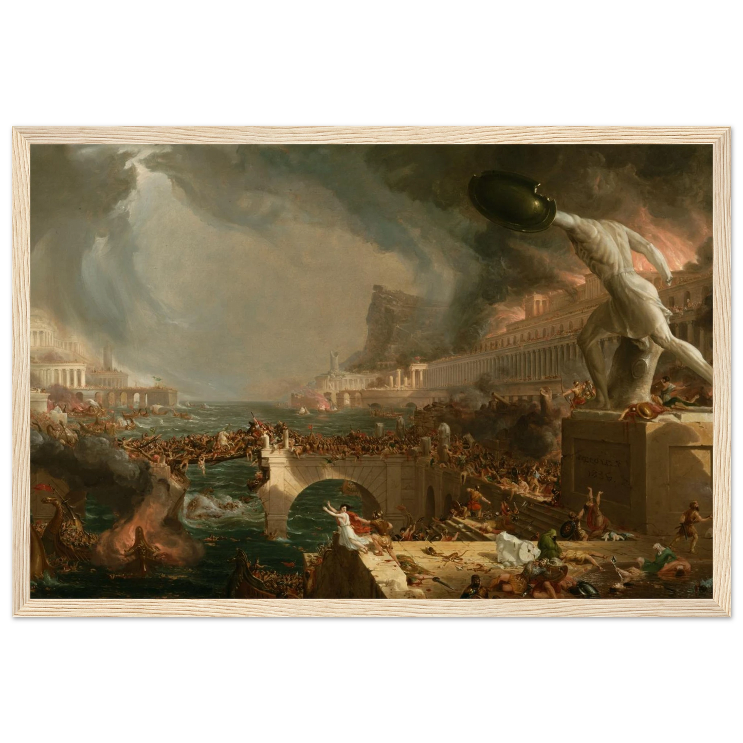 High-quality reproduction print of The Course of Empire: Destruction (1836) by Thomas Cole, a dramatic allegory of a civilization in flames