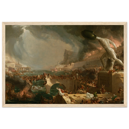 High-quality reproduction print of The Course of Empire: Destruction (1836) by Thomas Cole, a dramatic allegory of a civilization in flames