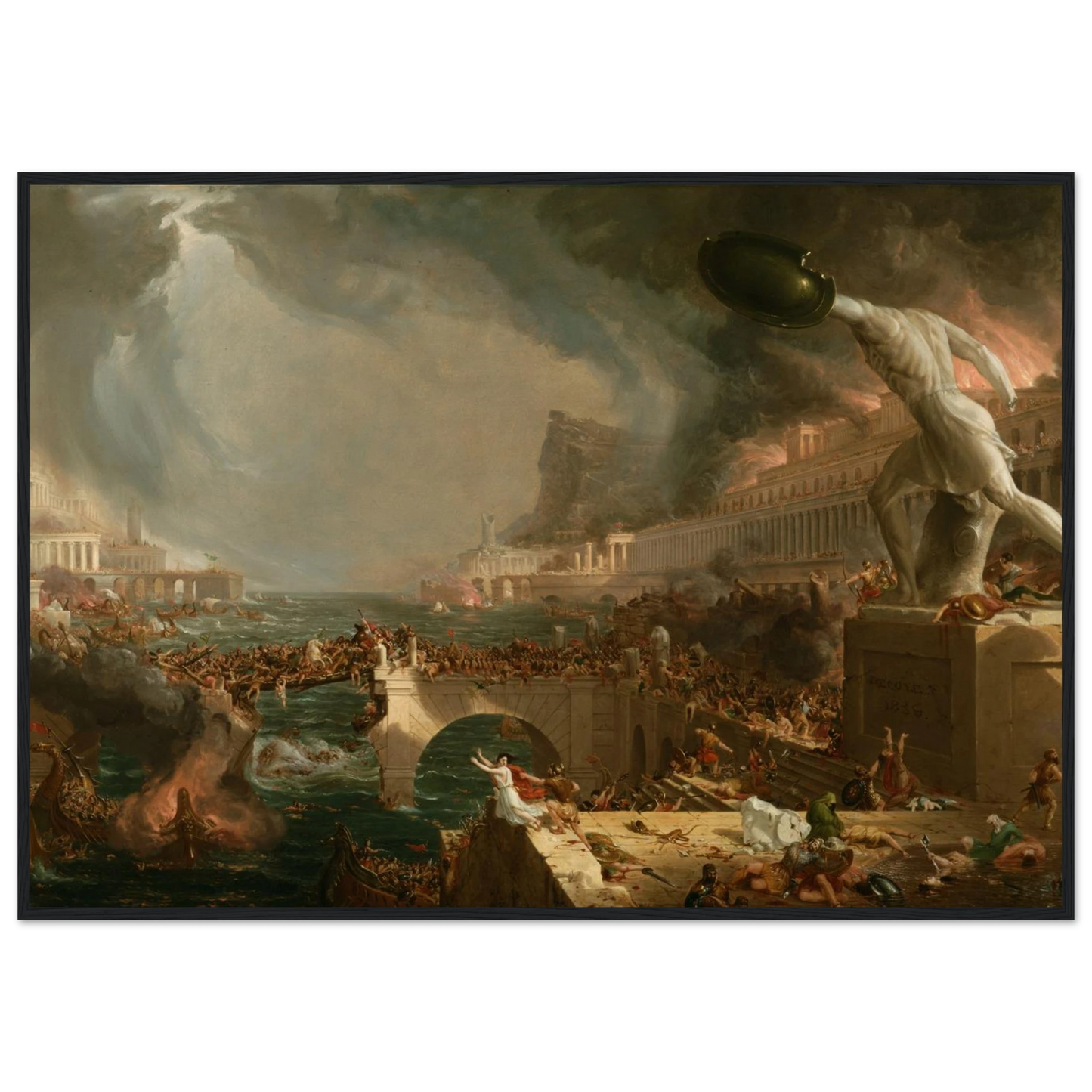 Thomas Cole’s Destruction from the Course of Empire series, depicting the violent fall of an empire inspired by ancient Rome