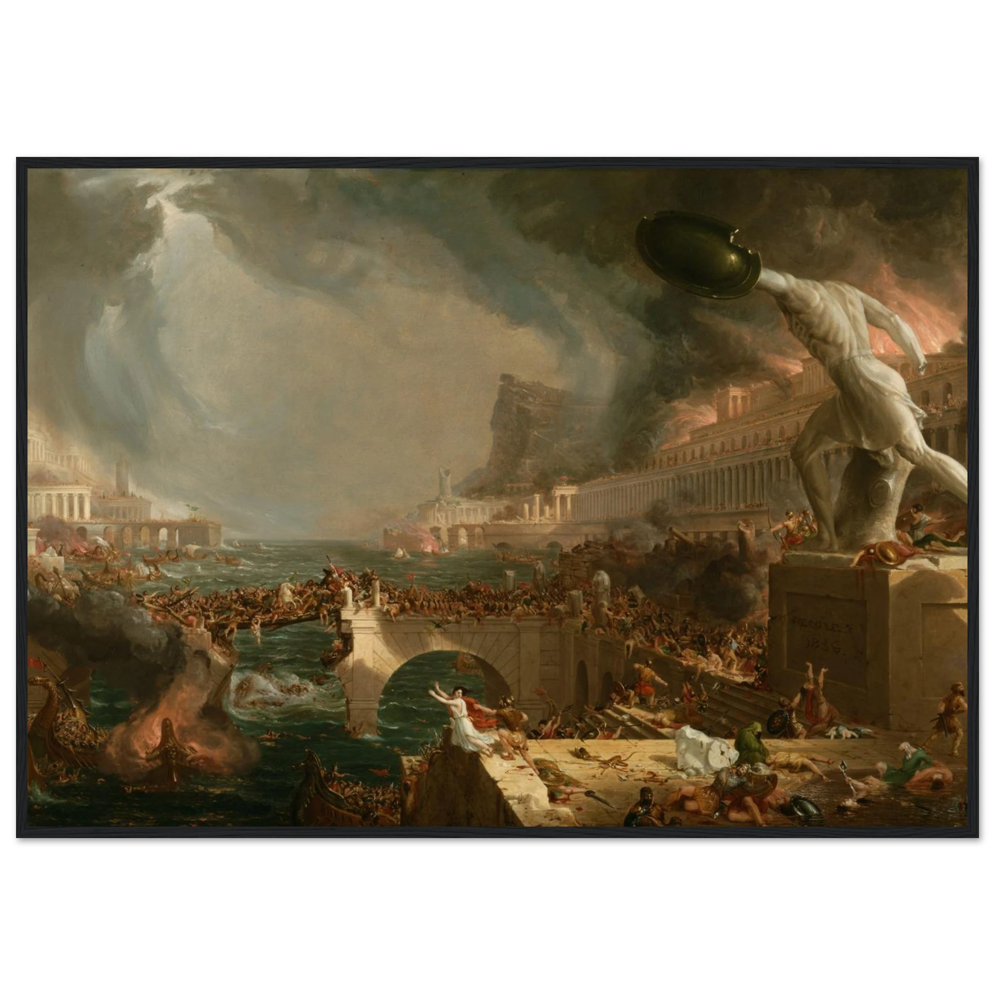 Thomas Cole’s Destruction from the Course of Empire series, depicting the violent fall of an empire inspired by ancient Rome