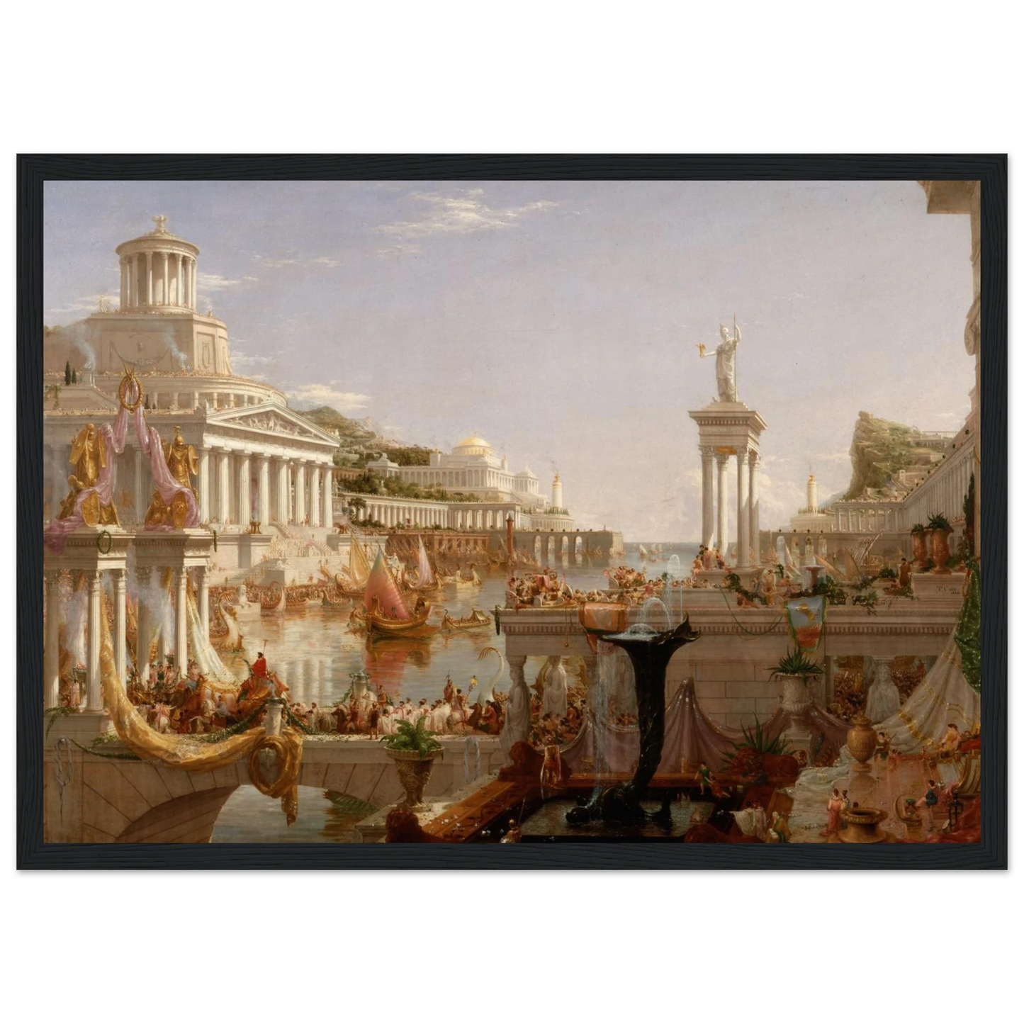 This high-quality reproduction print of The Consummation of Empire (1836) by Thomas Cole depicts the peak of a civilization at the height of its power, opulence, and architectural grandeur. Part of Cole’s legendary The Course of Empire series, this painting symbolizes the hubris and fleeting glory of empires, captured through dramatic detail, rich color, and majestic scale. Printed on archival-grade paper using museum-quality giclée printing, this poster print makes striking wall art for classical interiors