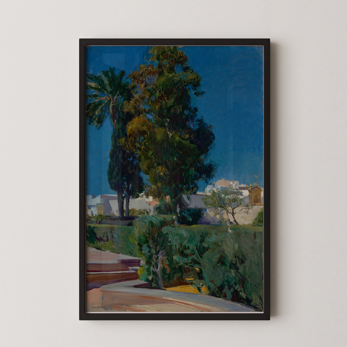 Corner of the Garden, Alcazar, Sevilla by Joaquín Sorolla y Bastida, art print in a black frame
