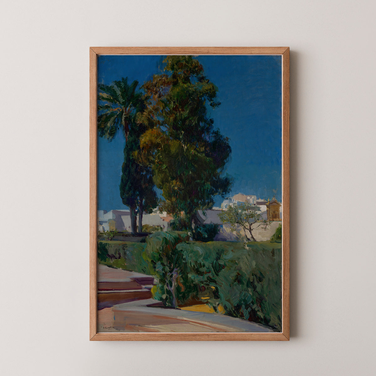 Corner of the Garden, Alcazar, Sevilla by Joaquín Sorolla y Bastida, art print in a natural wood frame