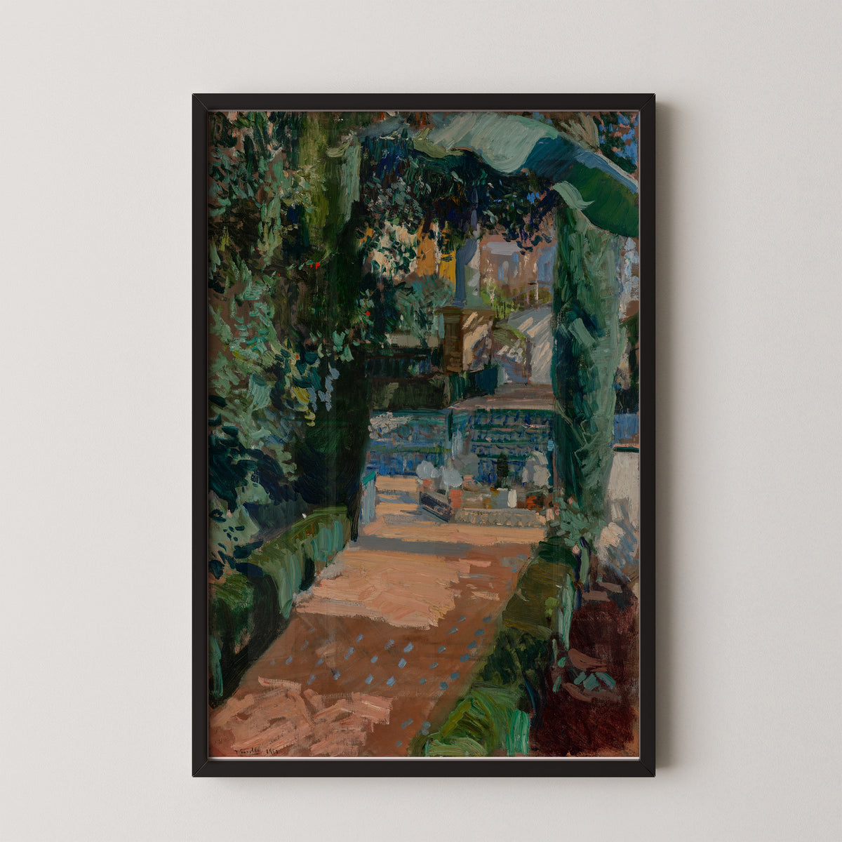 Court of the Dances, Alcázar, Sevilla (79.PA.151) by Joaquín Sorolla y Bastida, art print in a black frame