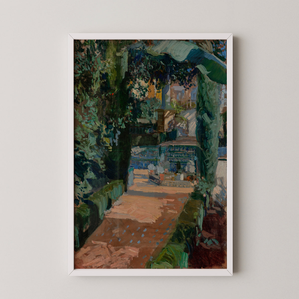 Court of the Dances, Alcázar, Sevilla (79.PA.151) by Joaquín Sorolla y Bastida, art print in a white frame