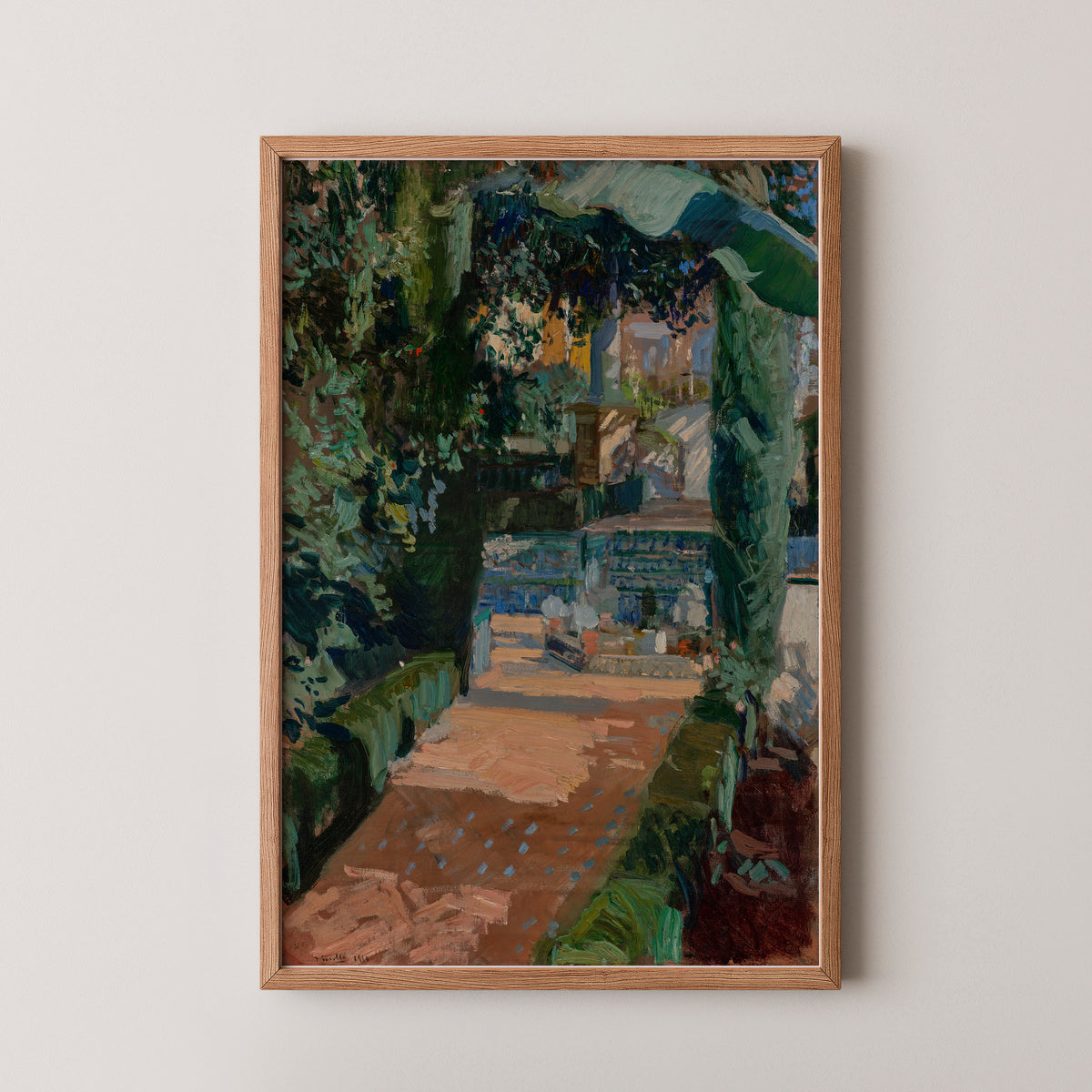 Court of the Dances, Alcázar, Sevilla (79.PA.151) by Joaquín Sorolla y Bastida, art print in a natural wood frame