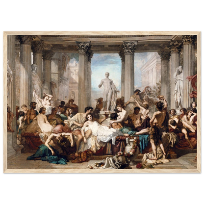 Historical art print of The Romans in Their Decadence by Thomas Couture, a vivid portrayal of decadence and corruption in ancient Rome