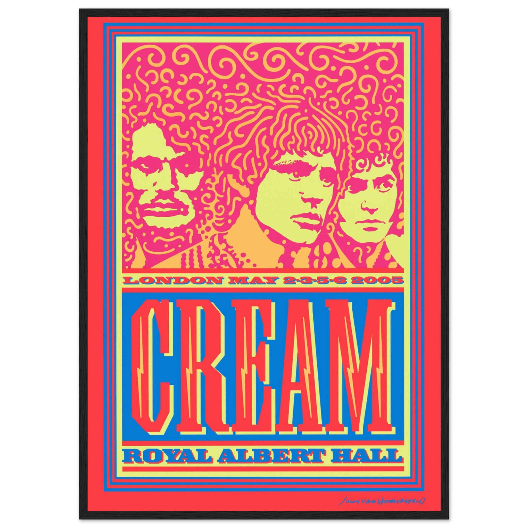 Cream London concert poster print celebrating the band’s final Royal Albert Hall shows in vibrant retro psychedelic design.