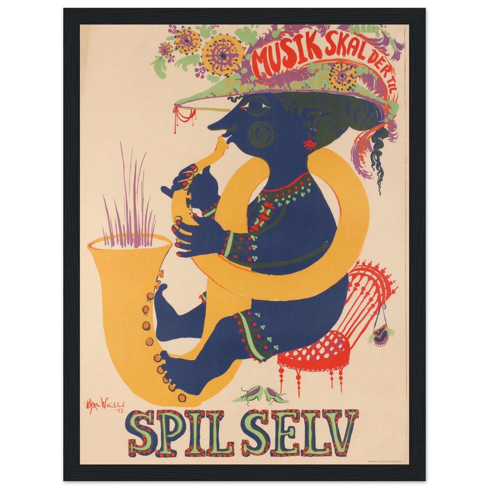 Experience the energy of Denmark’s Spil Selv Music Festival with this rare vintage festival poster. Featuring bold Scandinavian design, retro typography, and a tribute to Denmark’s rich live music culture, this Danish concert poster is perfect for music lovers, festival collectors, and fans of European rock, folk, and jazz scenes. Whether decorating a music room, studio, or bar, this festival artwork captures the essence of Denmark’s legendary Spil Selv festival. Order now and bring Scandinavian music histo