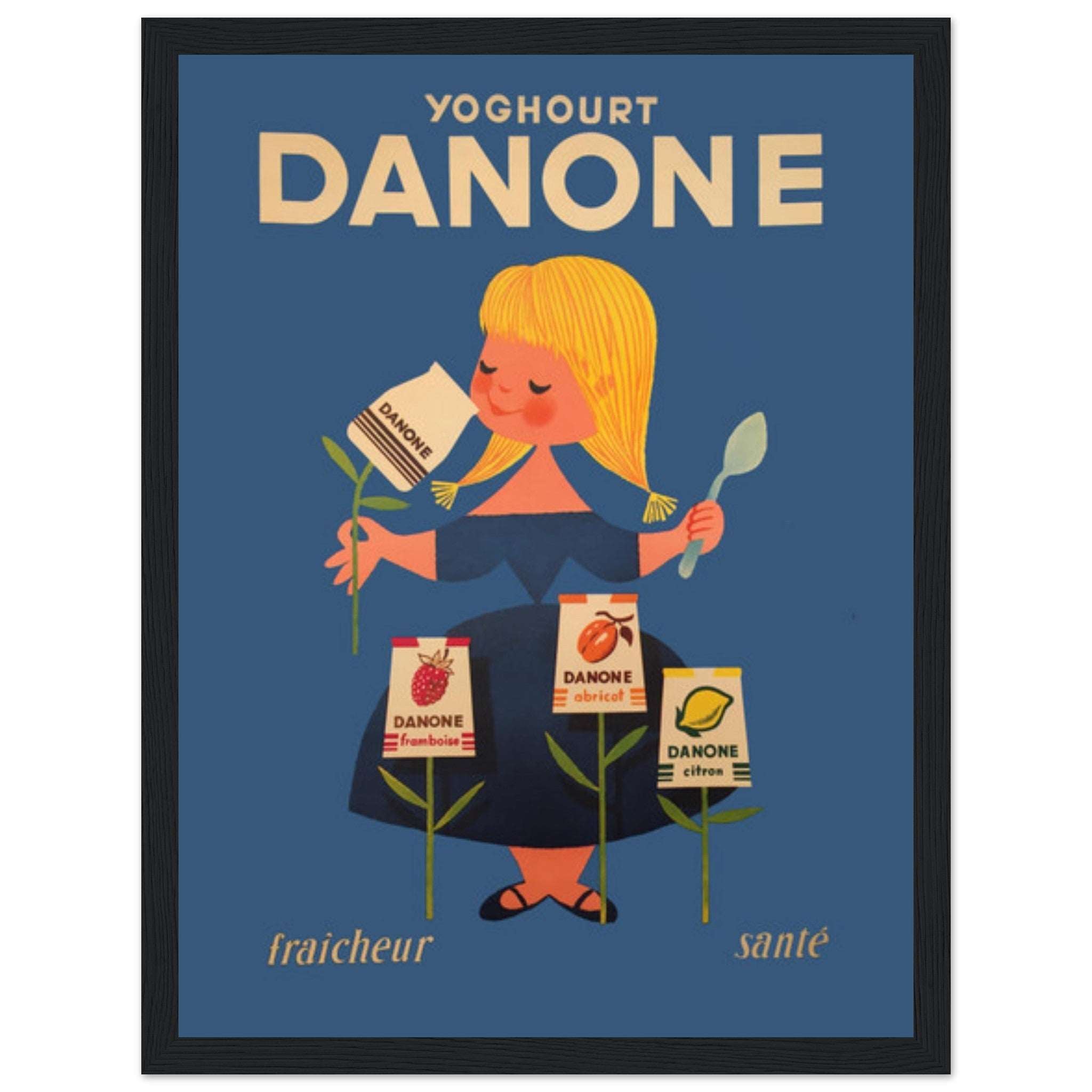 Celebrate the charm of French culinary heritage with this Danone Yogurt vintage poster, inspired by classic dairy advertising and mid-century European design. Featuring bold typography, nostalgic illustrations, and the iconic Danone brand, this retro kitchen print is perfect for collectors of vintage food ads, lovers of French cuisine, and those who appreciate nostalgic kitchen decor. Whether displayed in a café, bistro, or home kitchen, this Danone advertising print adds a touch of authentic French charm a