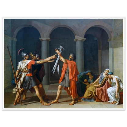 Museum-quality Neoclassical painting reproduction of Oath of the Horatii by Jacques-Louis David, a powerful symbol of civic virtue
