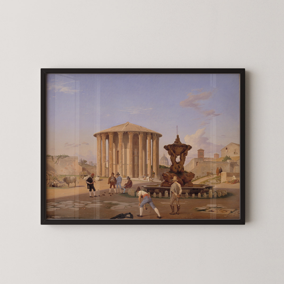 The So-Called Temple of Vesta and Its Surroundings in Rome by Constantin Hansen, print in a black frame