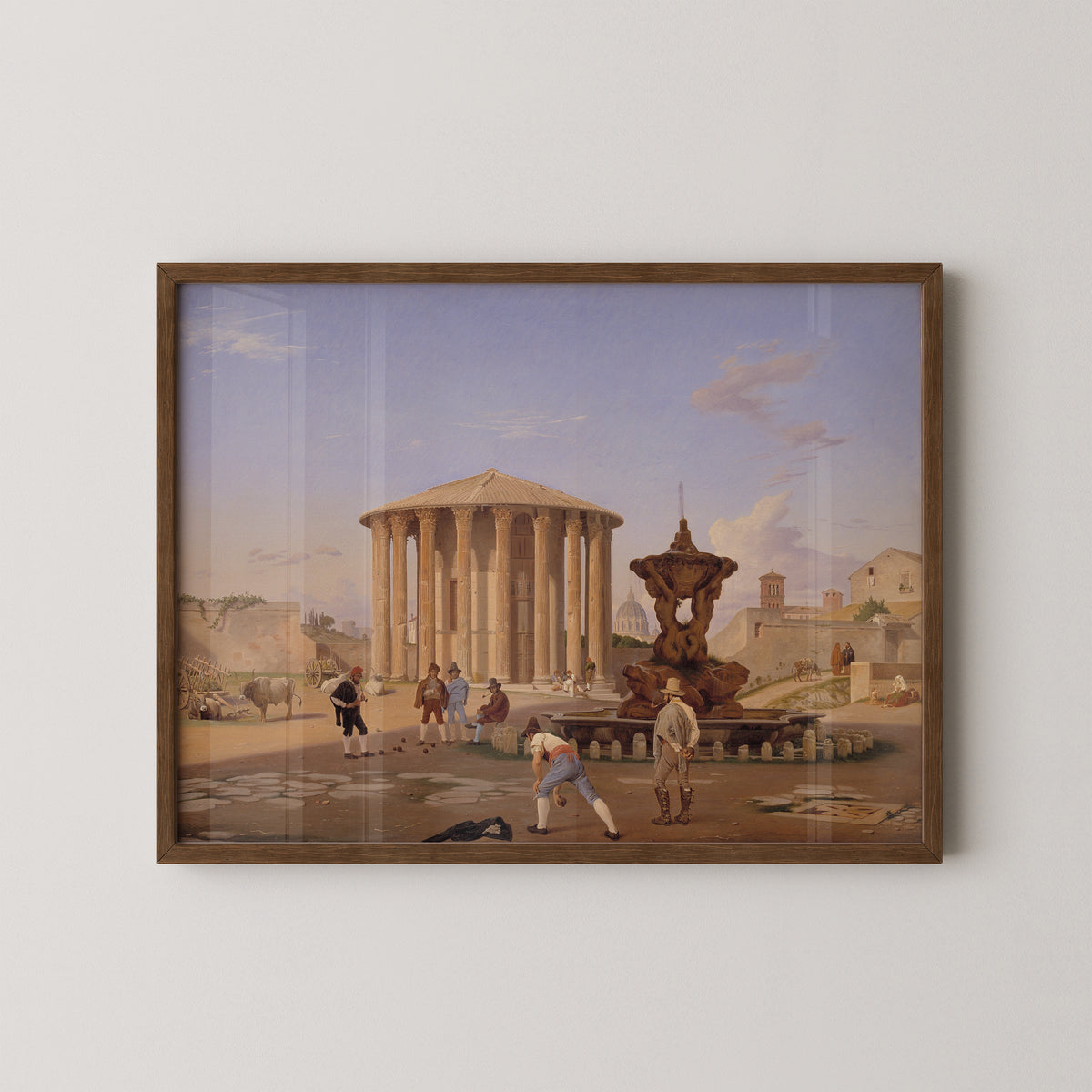 Constantin Hansen's Roman temple and surroundings art reproduction displayed in a dark wood frame