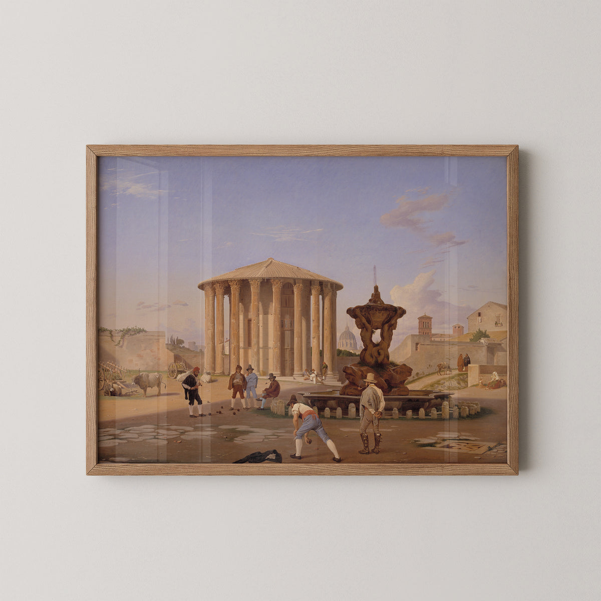 Natural wood-framed Constantin Hansen art print of the so-called Temple of Vesta in Rome