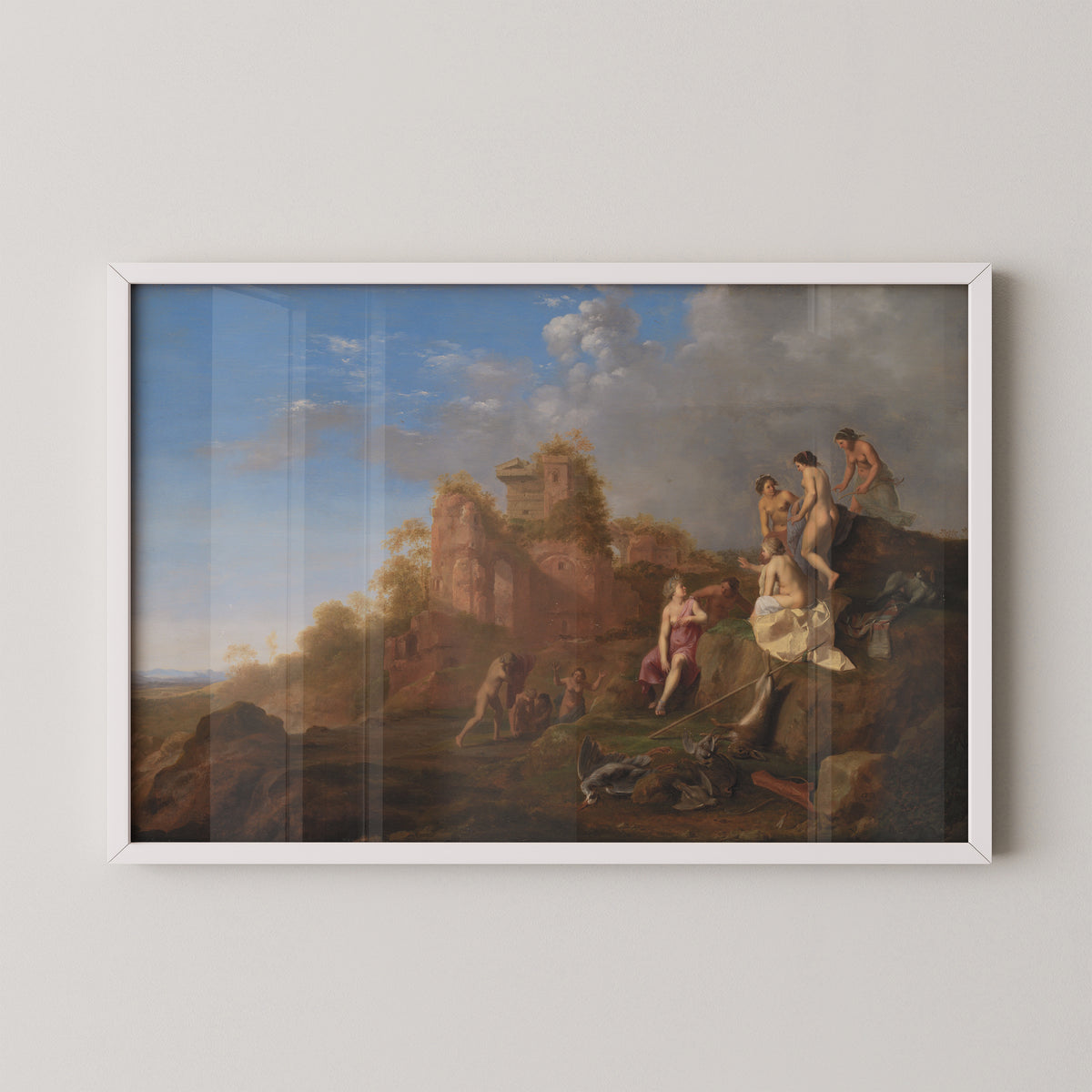 White-framed Diana and Her Nymphs print by Dutch artist Cornelis van Poelenburch