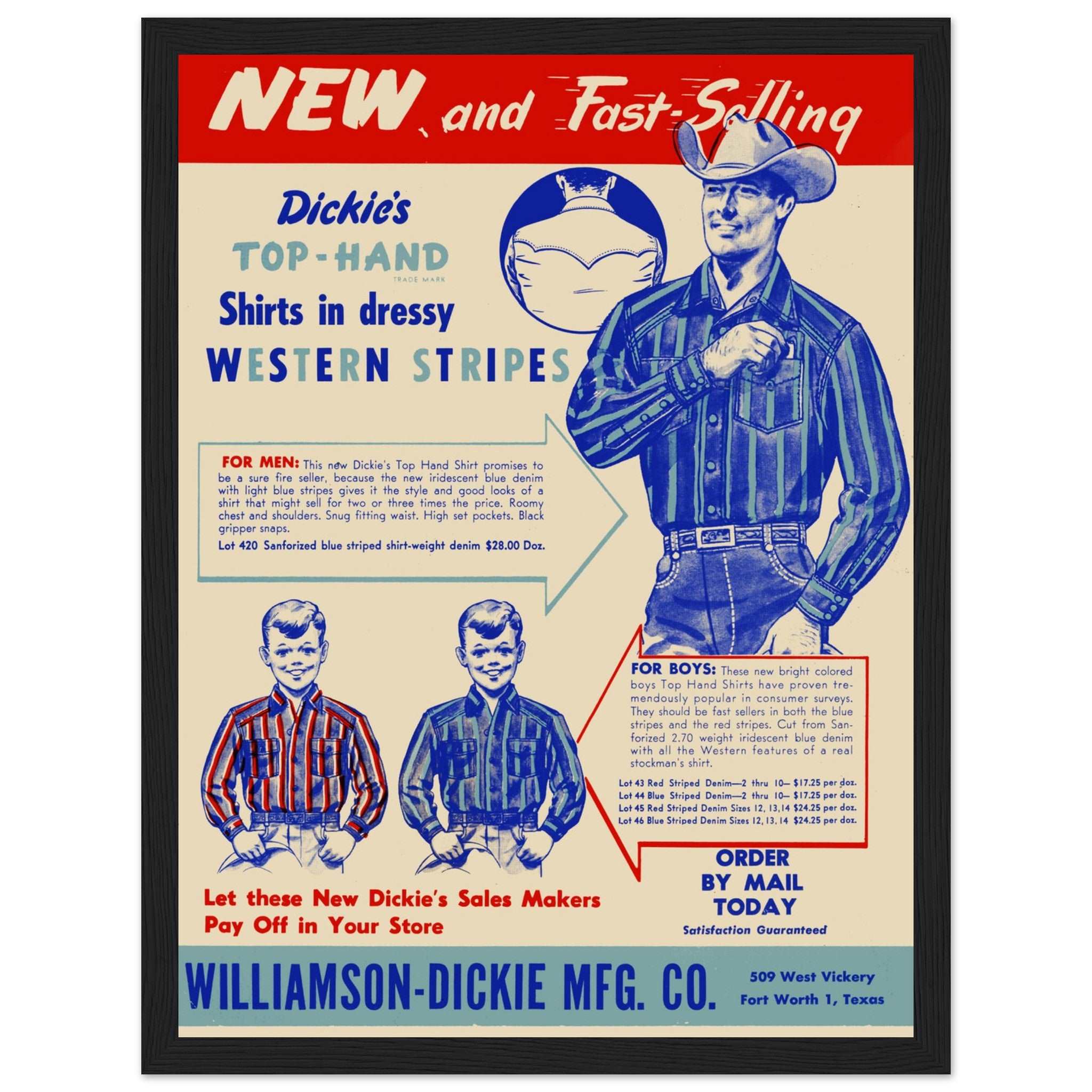 Add a touch of classic American workwear to your space with this Dickies vintage poster! Featuring retro advertising artwork and bold typography, this iconic workwear print showcases the legacy of Dickies’ durable and stylish clothing. A must-have for fans of denim, vintage fashion, and industrial heritage, this retro ad poster is perfect for decorating garages, workshops, boutiques, or man caves.