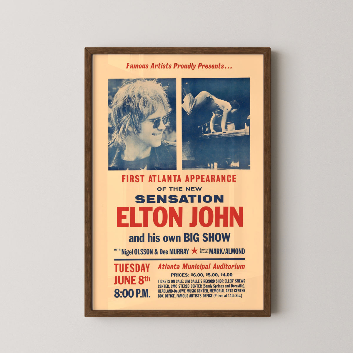elton john concert poster – darkwood frame mockup