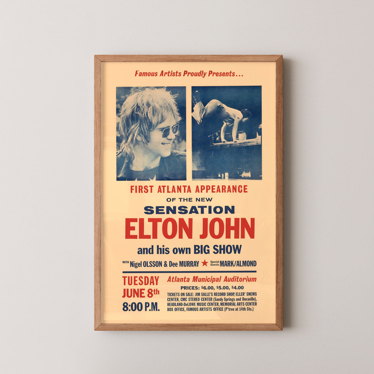 elton john concert poster – wood frame mockup