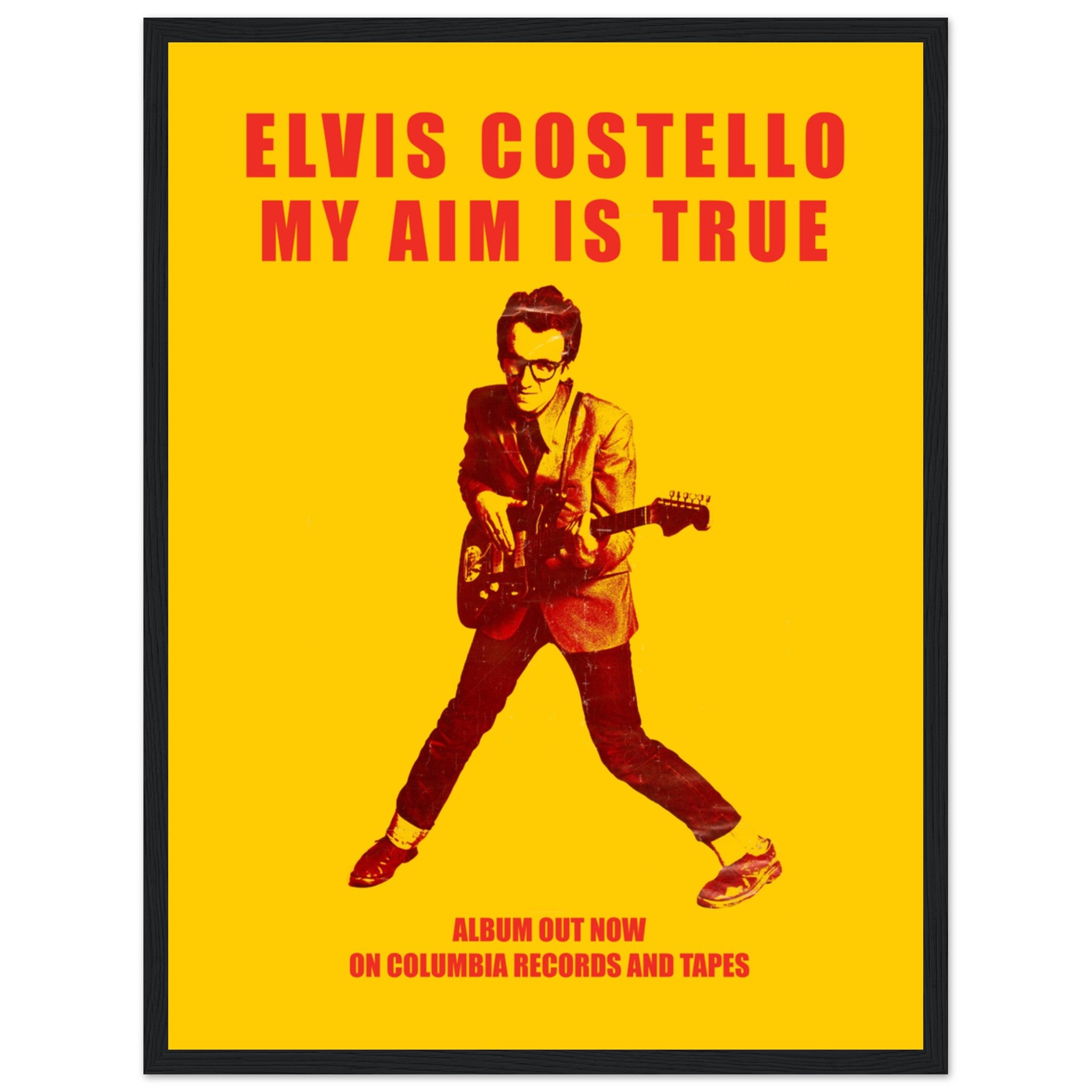 Iconic Elvis Costello poster, celebrating the legendary new wave and punk rock artist. Perfect for collectors & music lovers. Shop now!