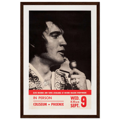 Black and white Elvis Presley portrait on vintage tour poster for collectors