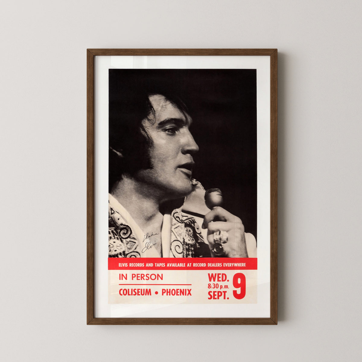 elvis presley phoenix concert poster – darkwood frame mockup