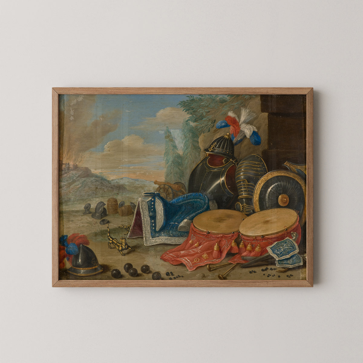 Emblems of War by Jan van Kessel the Elder, art print in a natural wood frame