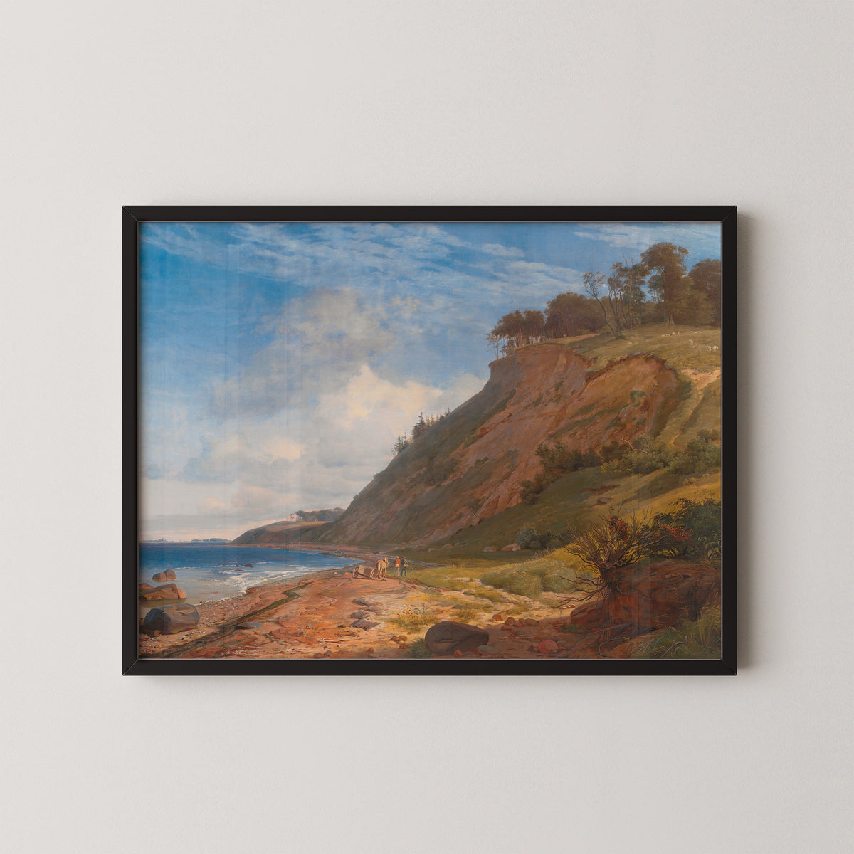 En dansk kyst. Motiv fra Kitnæs ved Roskilde Fjord by Johan Thomas Lundbye, art print in a black frame