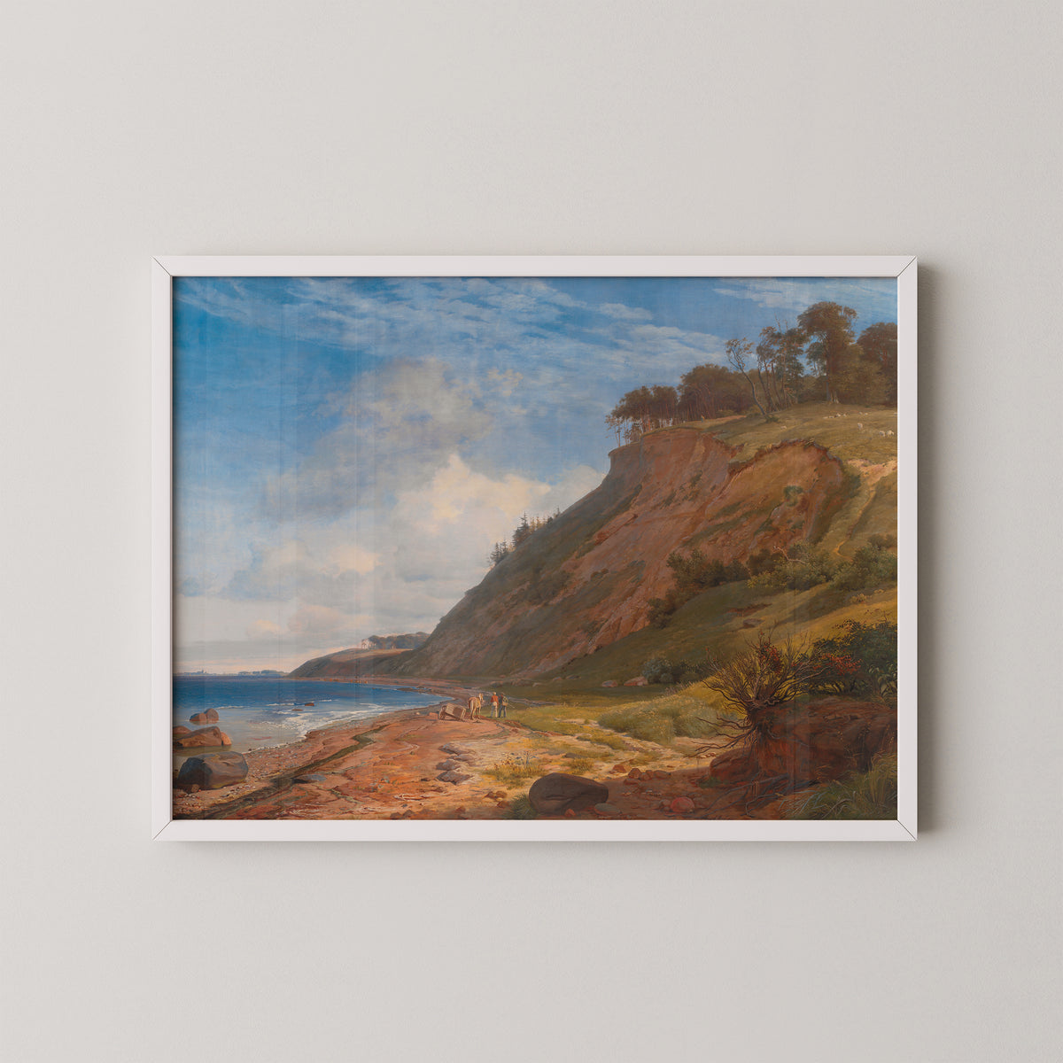 En dansk kyst. Motiv fra Kitnæs ved Roskilde Fjord by Johan Thomas Lundbye, art print in a white frame