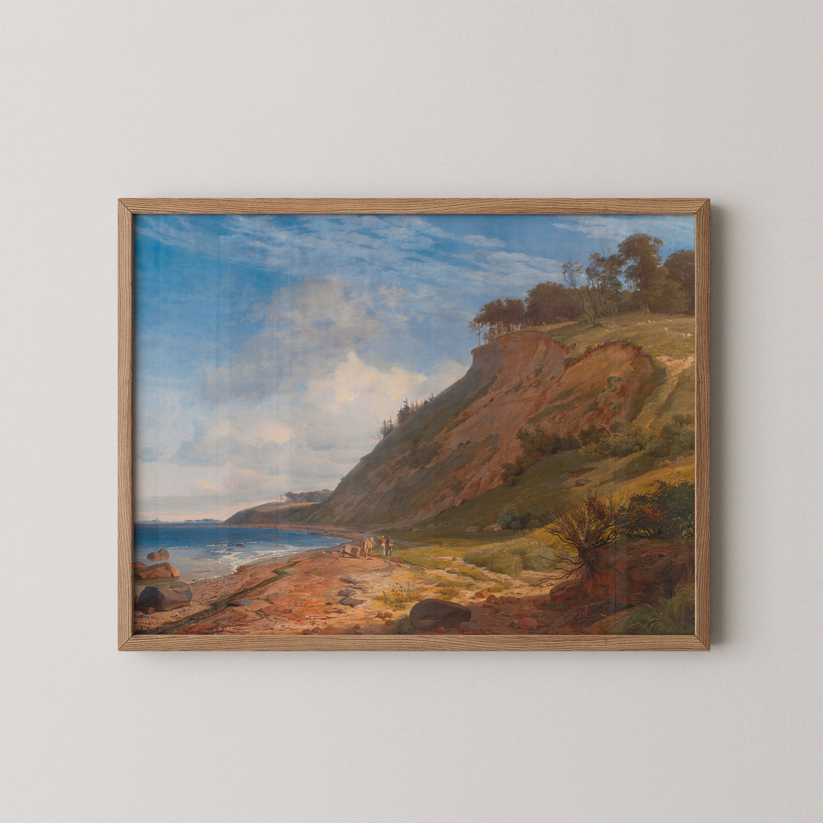 En dansk kyst. Motiv fra Kitnæs ved Roskilde Fjord by Johan Thomas Lundbye, art print in a natural wood frame
