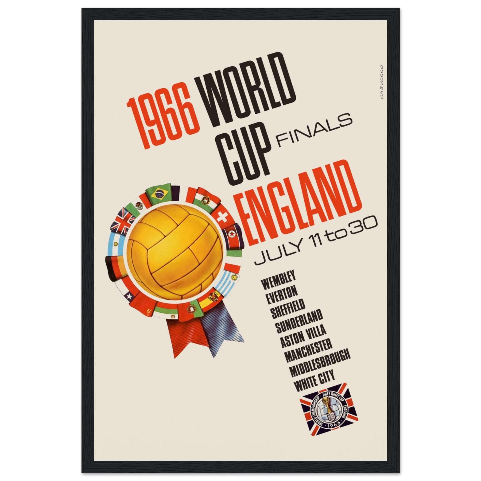 Iconic England World Cup 1966 poster, celebrating the legendary victory. A must-have for football fans & collectors. Shop now for classic sports art!