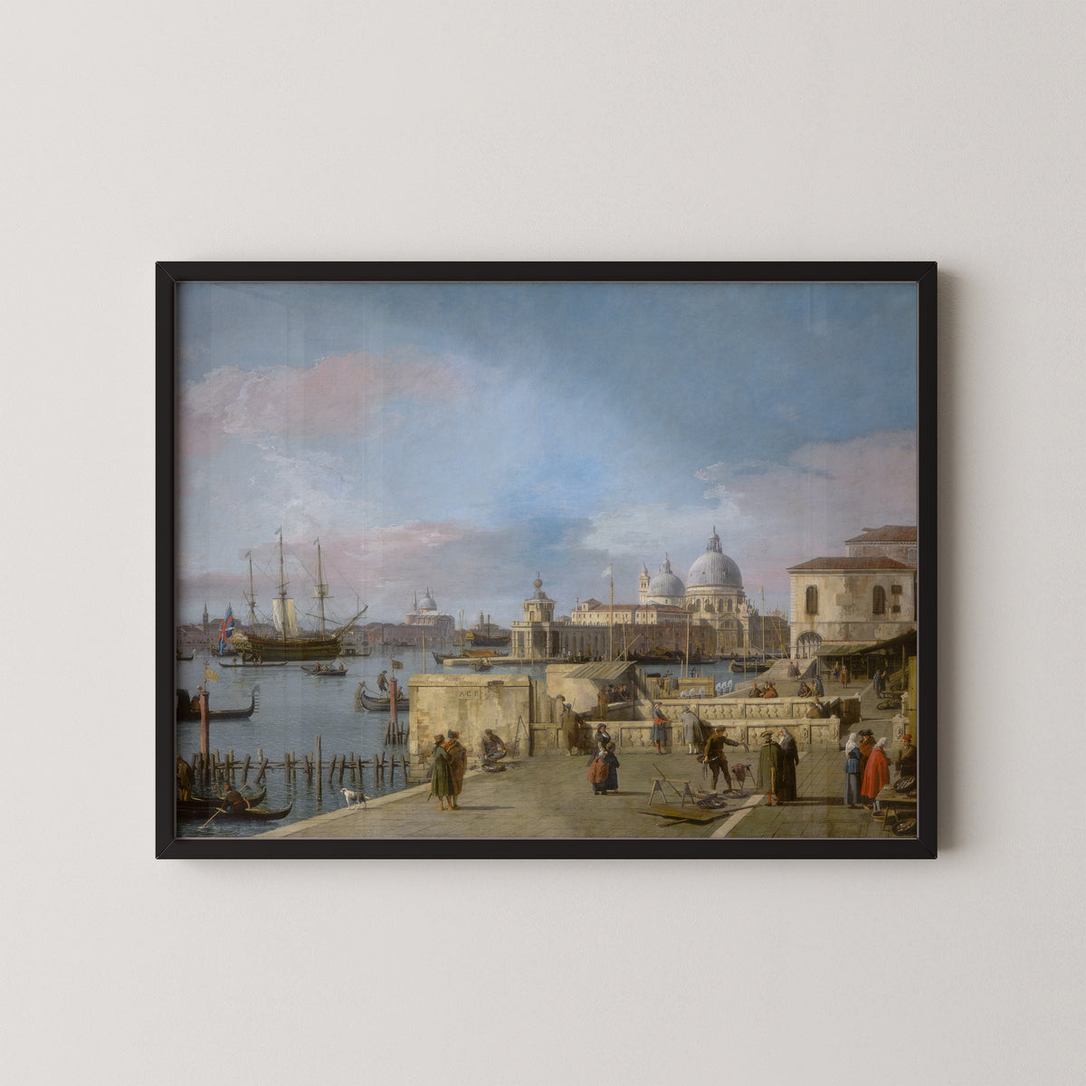Entrance to the Grand Canal from the Molo, Venice by Canaletto, art print in a black frame