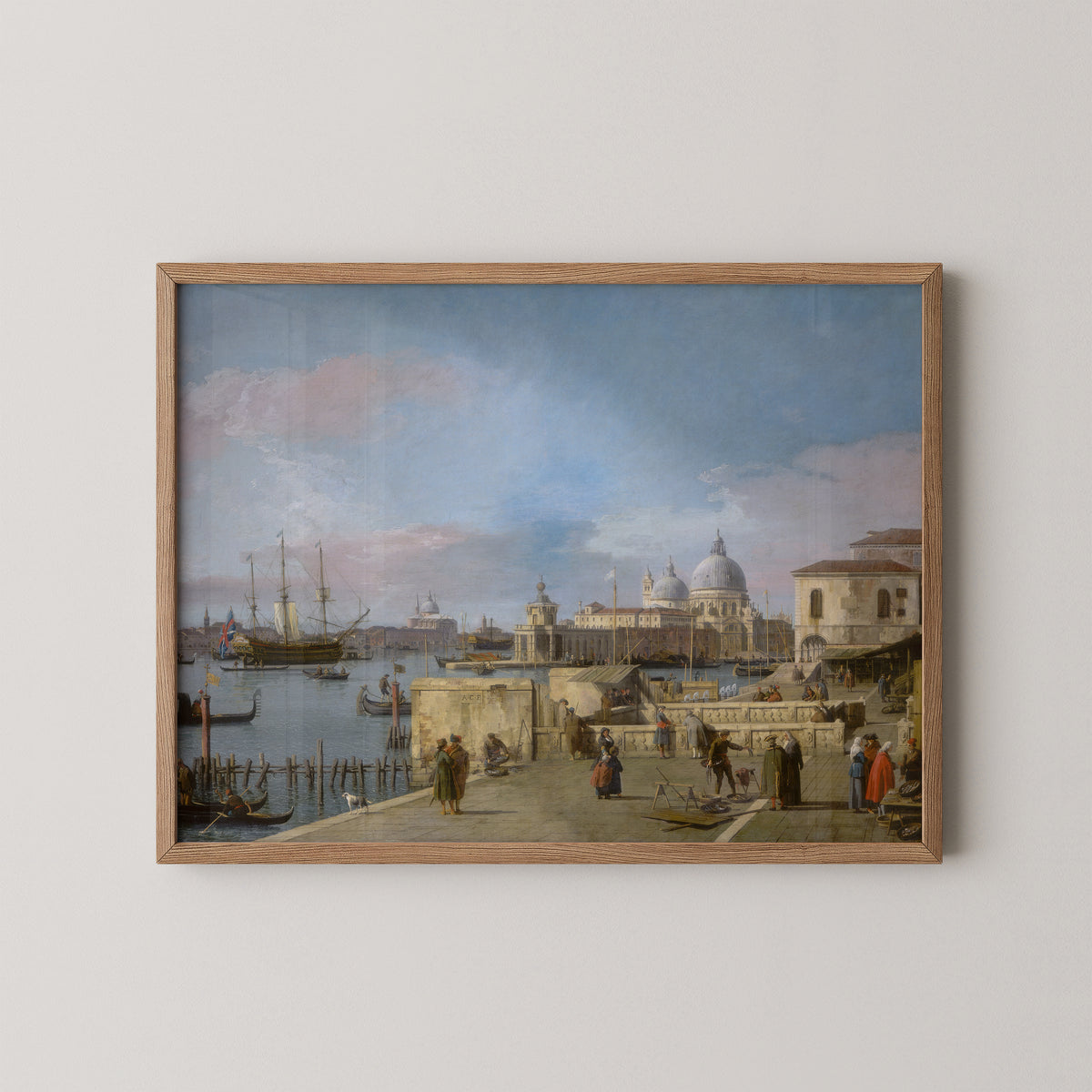 Entrance to the Grand Canal from the Molo, Venice by Canaletto, art print in a natural wood frame