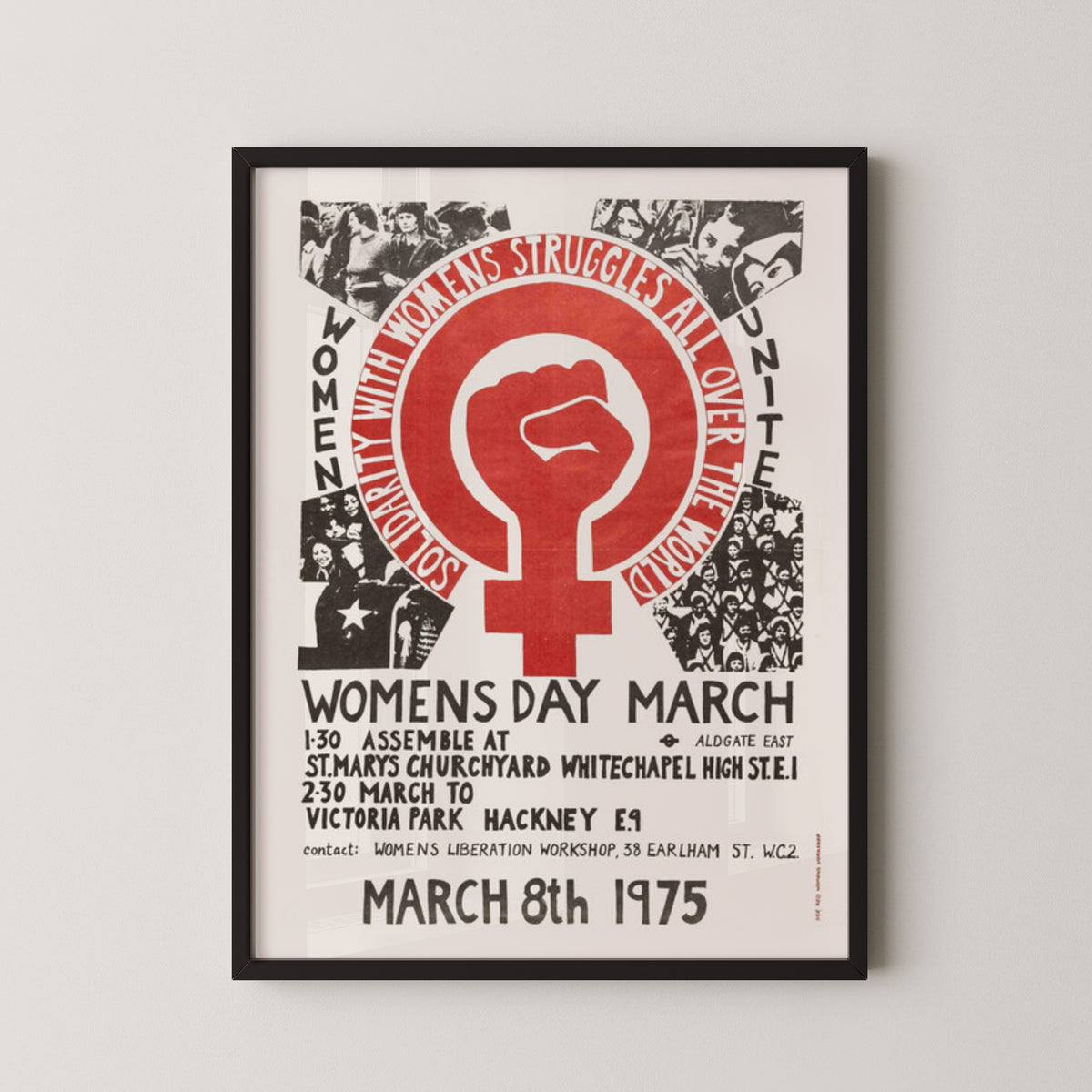 feminist vintage poster 1975 womens art wall art – black frame mockup