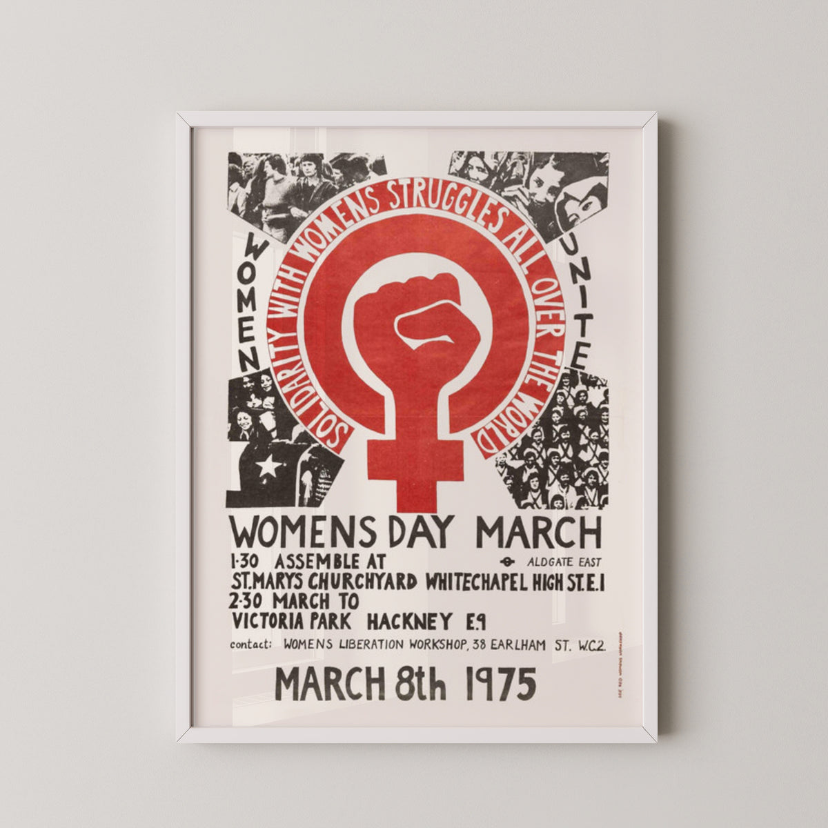 feminist vintage poster 1975 womens art wall art – white frame mockup