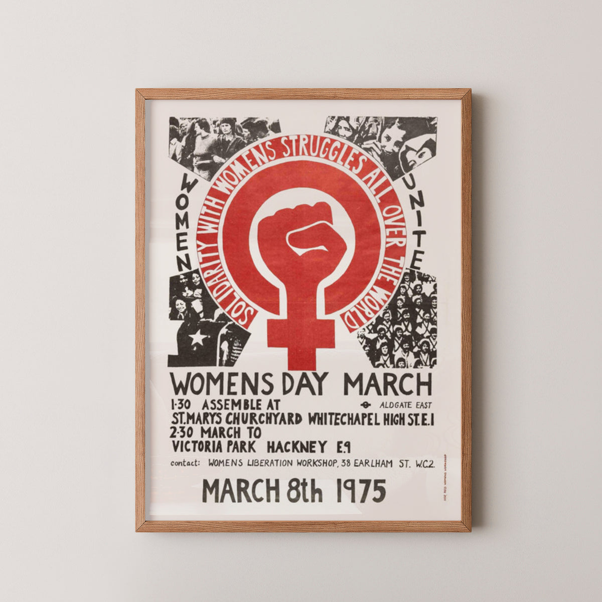 feminist vintage poster 1975 womens art wall art – wood frame mockup