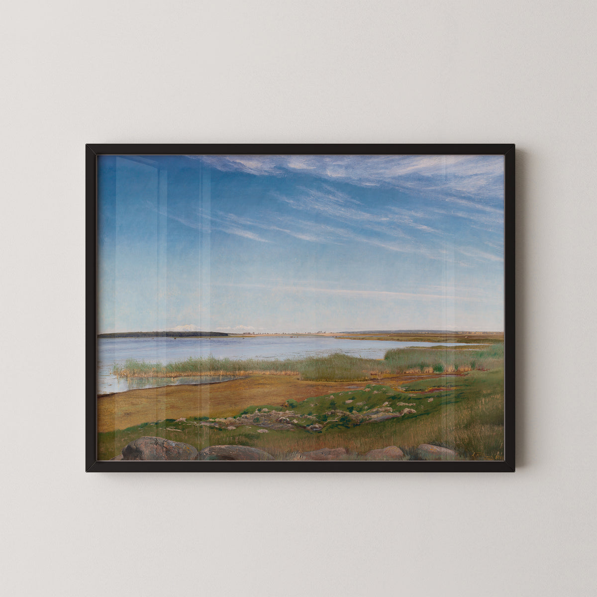 The Fjord at Karrebæksminde by L. A. Ring, Danish coastal art print in a black frame