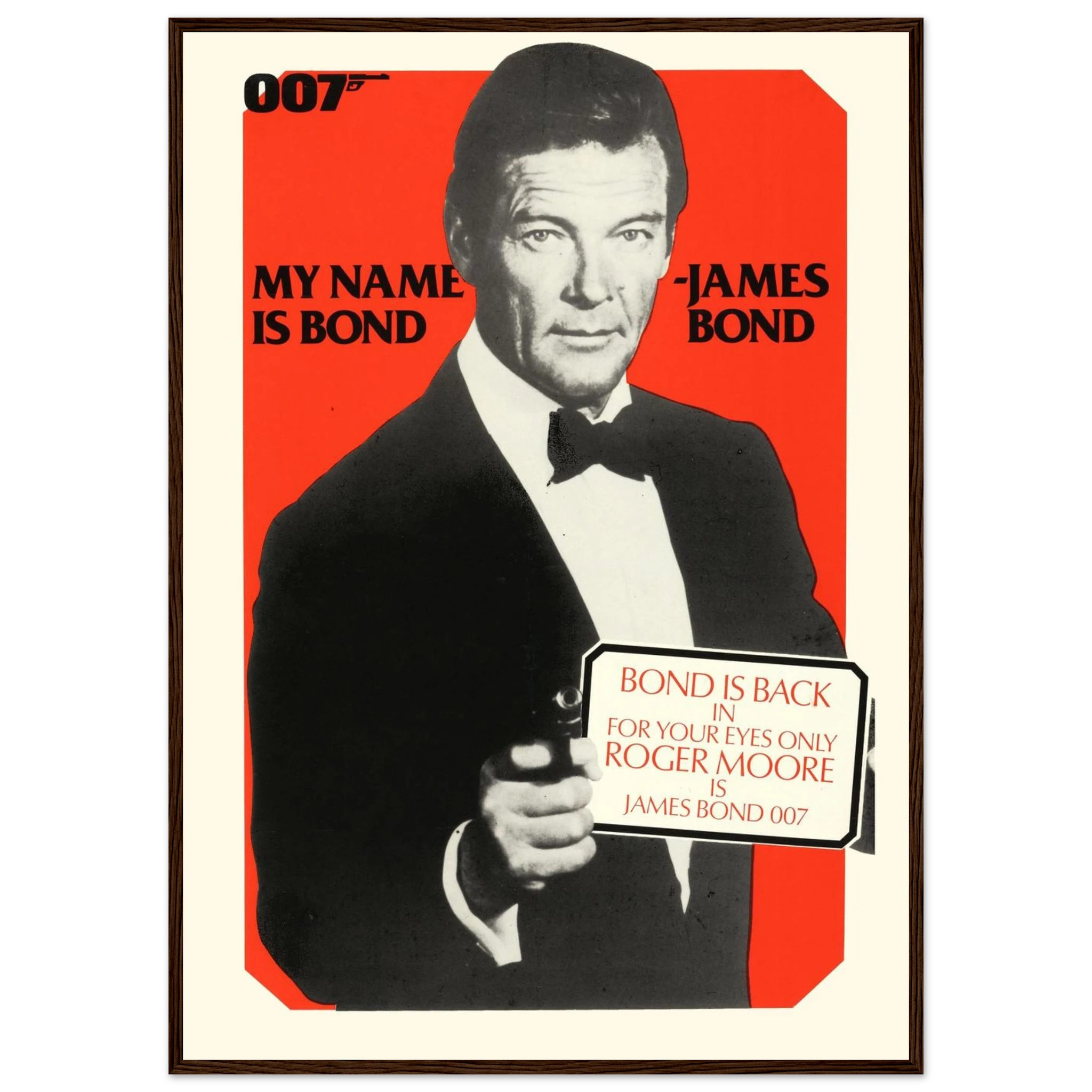Limited edition Bond wall art print from For Your Eyes Only (1981), an elegant and collectible piece for vintage cinema interiors.