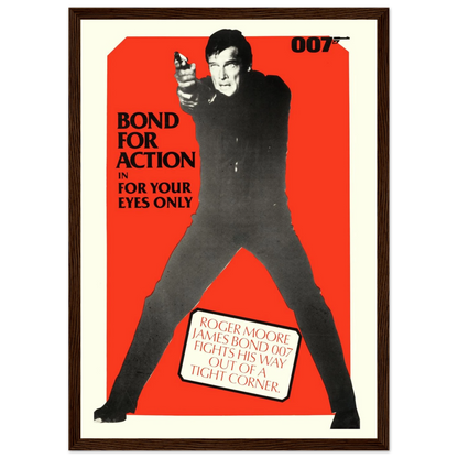 Vintage-style James Bond poster for For Your Eyes Only, an essential collector’s item showcasing Roger Moore’s iconic portrayal of 007.