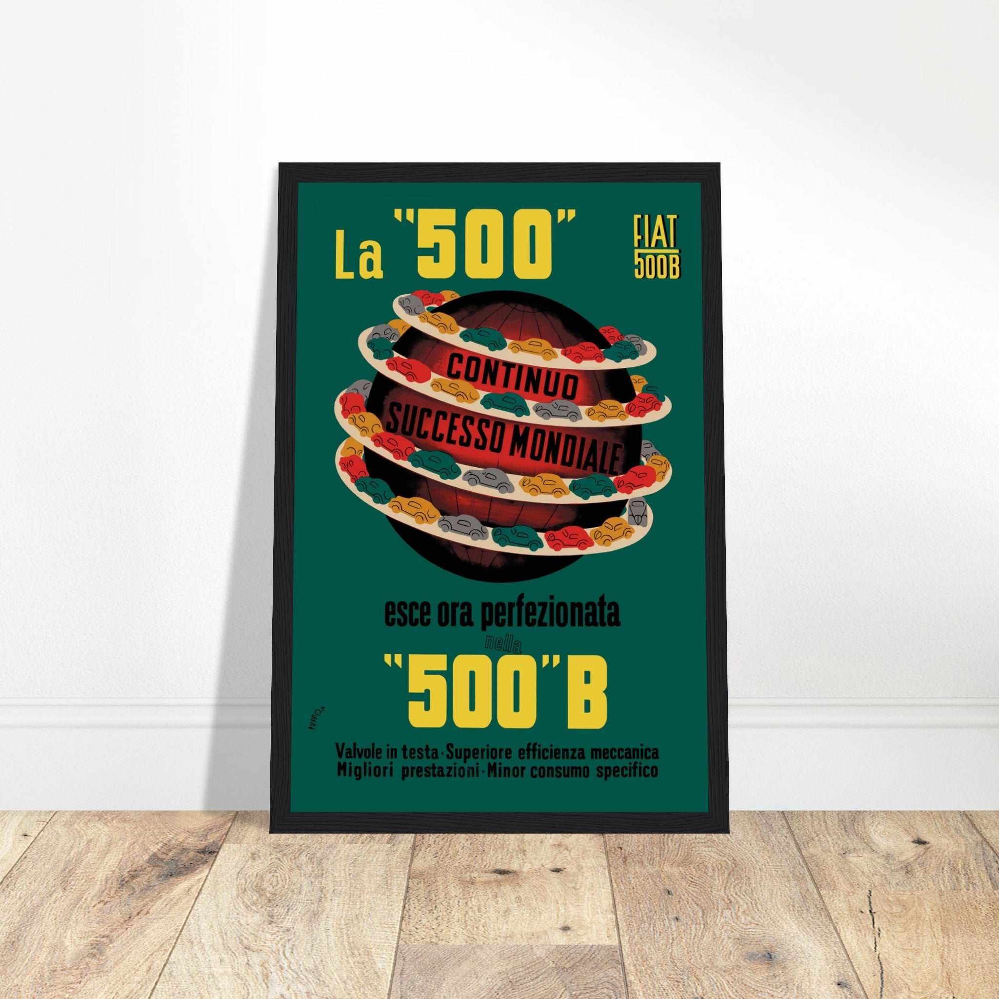Timeless Fiat 500 vintage poster, featuring retro Italian design, classic automotive art, and 50s & 60s car culture. Perfect for collectors & decor!