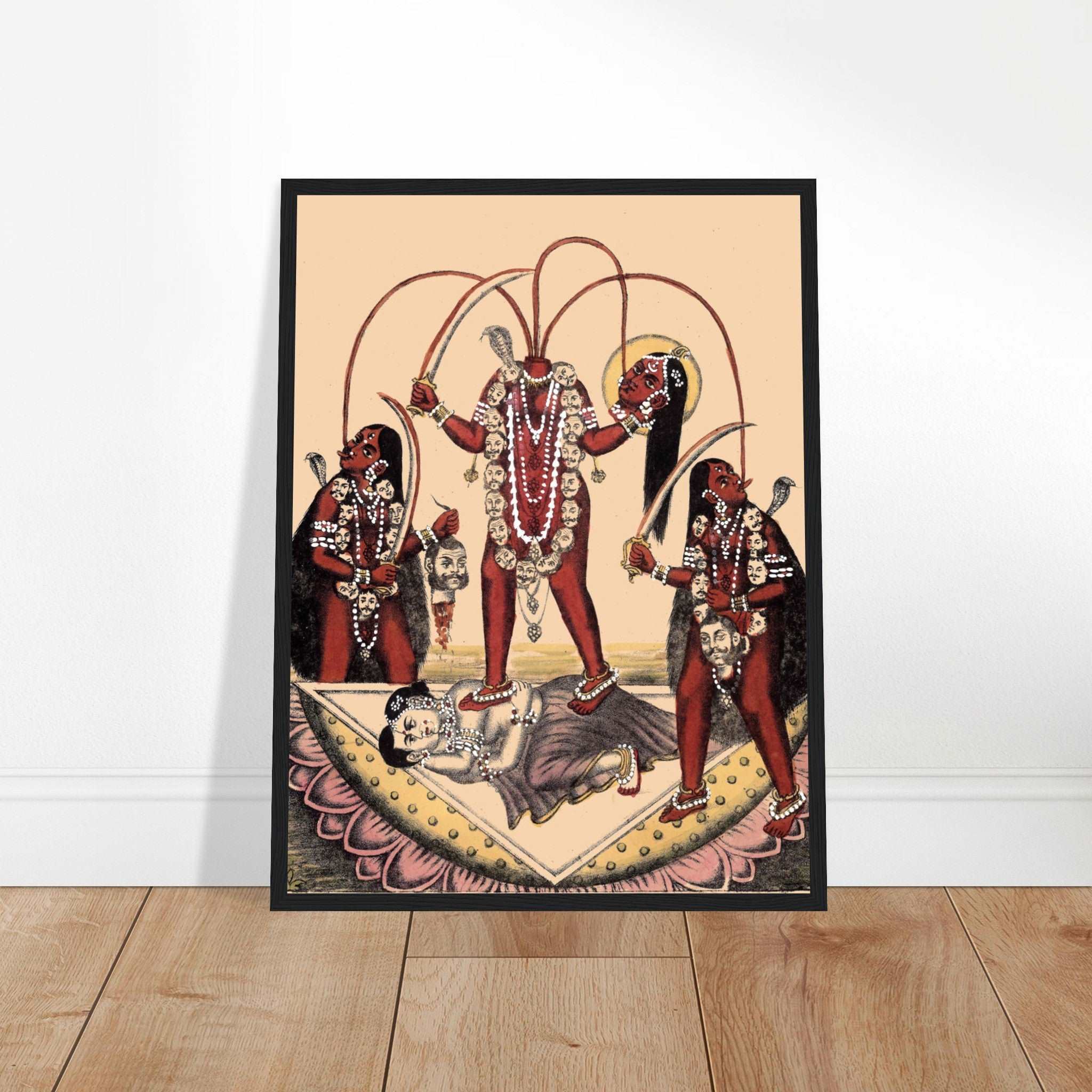 Powerful Chinnamastā goddess poster depicting destruction, divine blood streams, and symbolic Hindu mythology. Perfect for spiritual and artistic decor