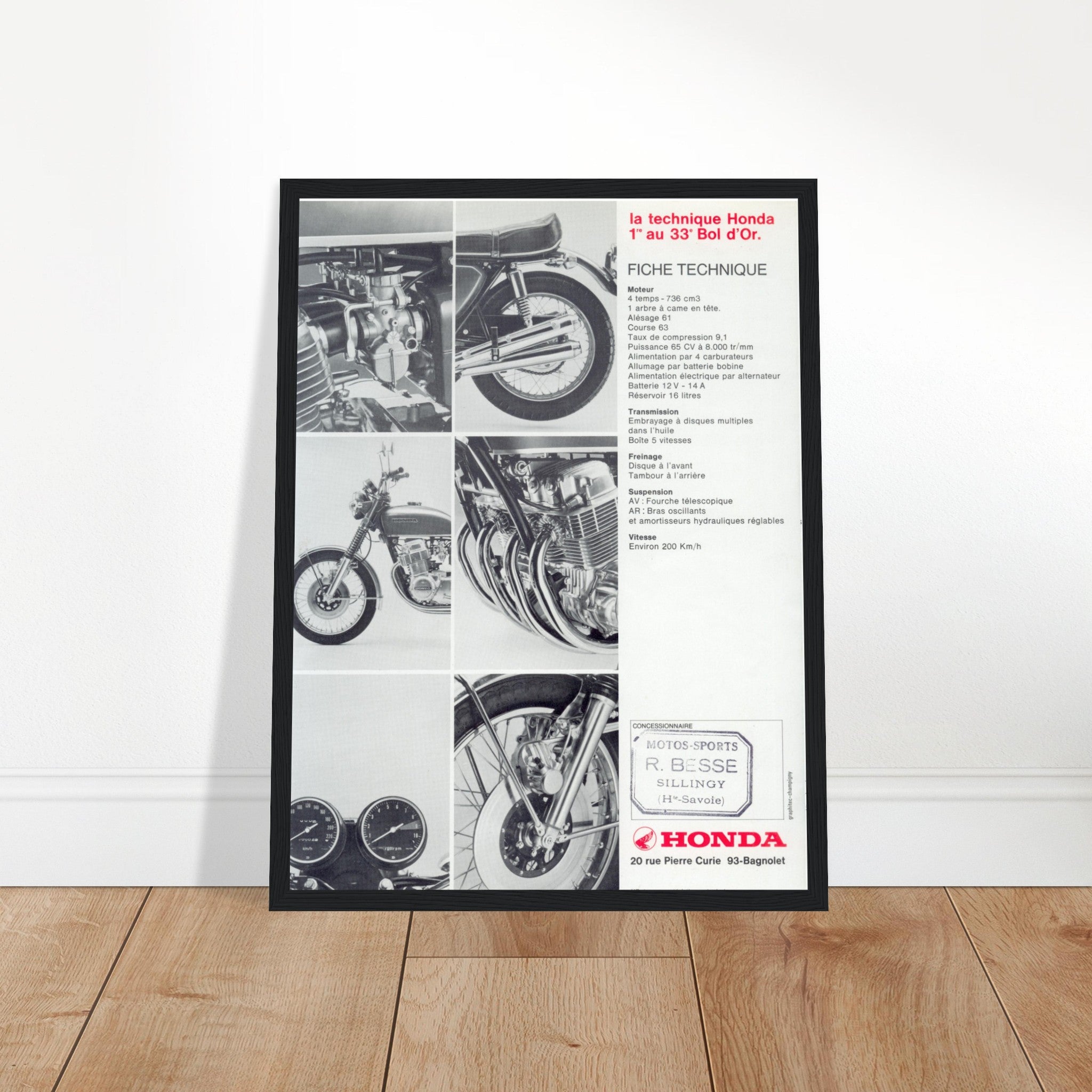 Classic Honda CB750 poster featuring vintage motorcycle artwork. Perfect for bike enthusiasts, collectors, and retro garage decor.