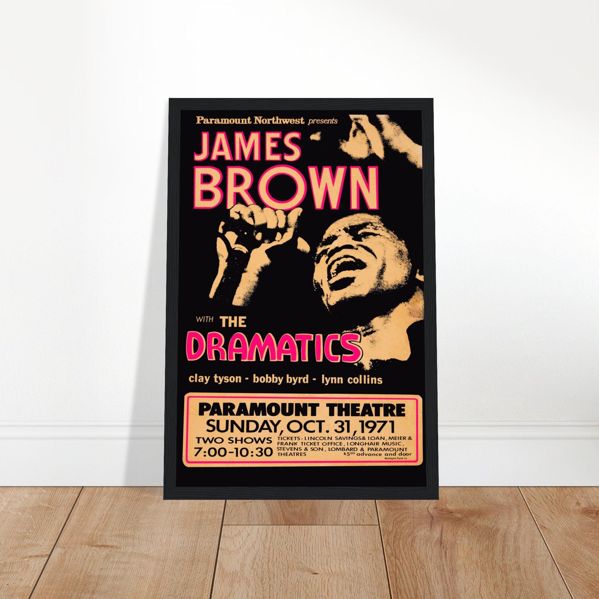 Celebrate the legendary James Brown with this 1971 concert poster, a rare piece of soul music history. Featuring the Godfather of Soul in a dynamic performance, this vintage music poster captures the essence of funk, soul, and 1970s concert culture. Ideal for James Brown fans, music memorabilia collectors, and lovers of vintage concert art, this poster adds a touch of soul and energy to any space. Order now and own a piece of iconic music history!