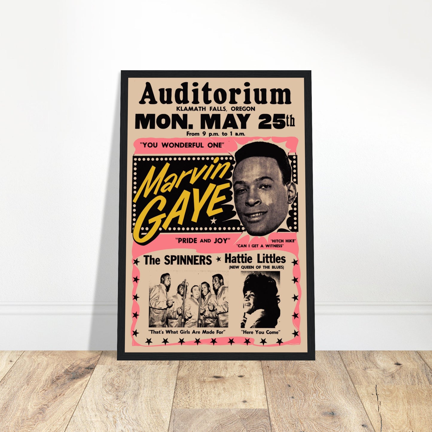 Iconic Marvin Gaye concert poster, perfect for soul music fans and collectors. Celebrate a Motown legend with this vintage-style wall art. Shop now!