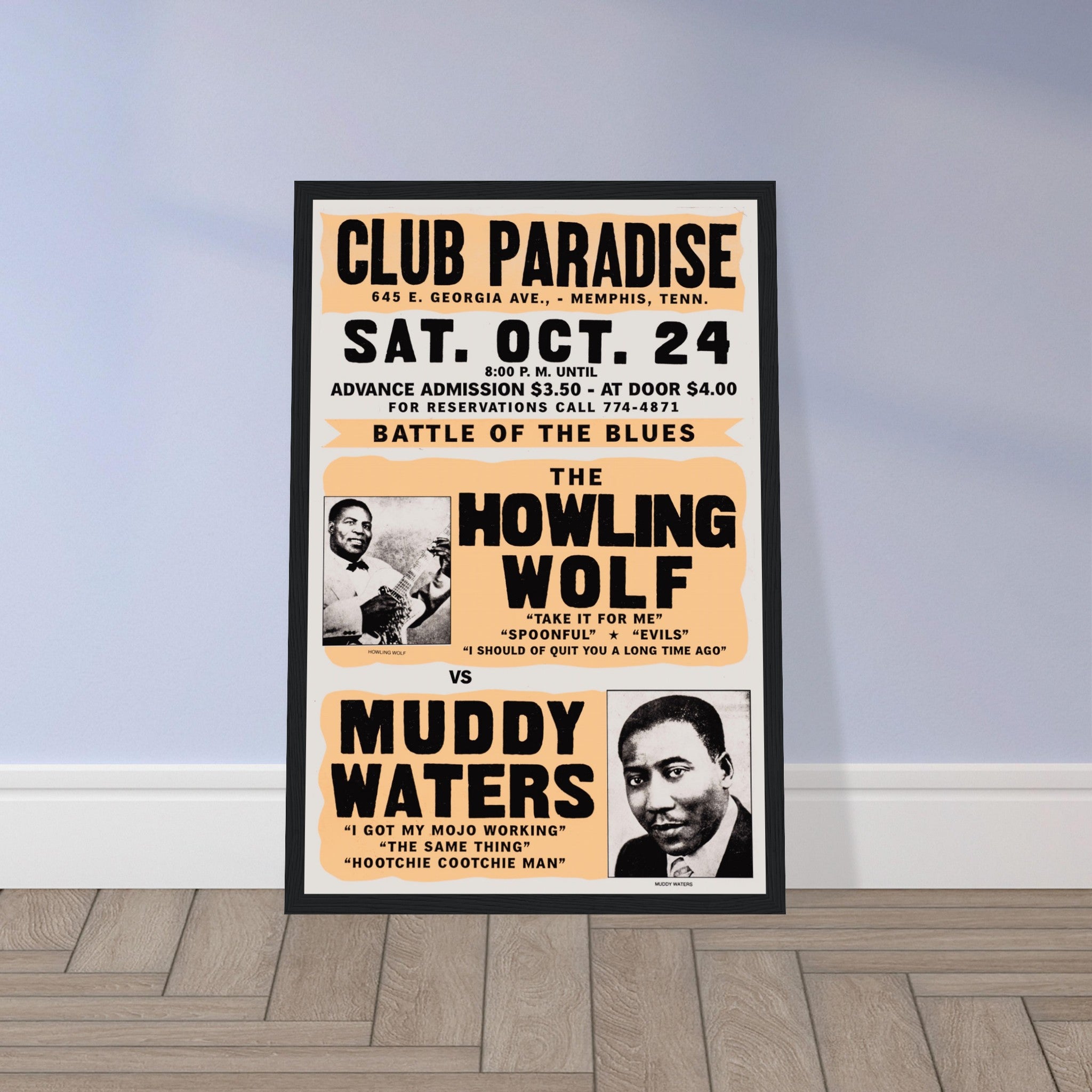 Iconic Howlin’ Wolf & Muddy Waters concert poster, a must-have for blues fans & collectors. Own a piece of music history with this vintage-style wall art!