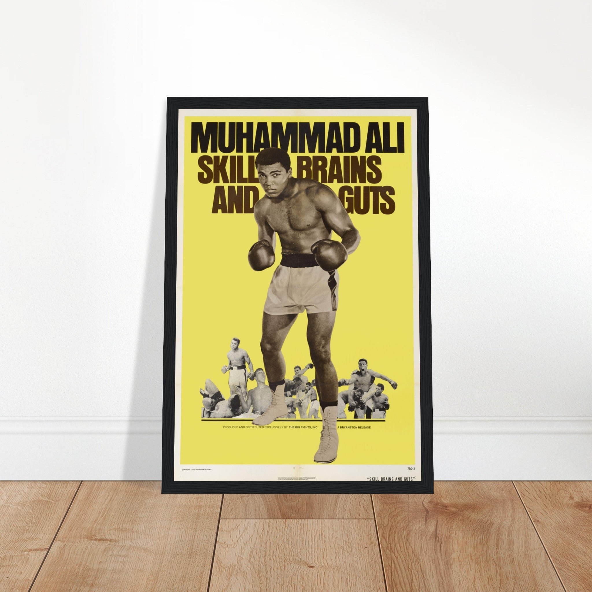 Honor the greatest of all time with this Muhammad Ali poster, showcasing his famous words: "Skills, Brains & Guts." This vintage-style tribute captures the essence of Ali’s boxing prowess, intelligence, and determination. A perfect piece for sports fans, boxing enthusiasts, and collectors, this retro Muhammad Ali wall art is ideal for gyms, man caves, and motivational spaces. Own a piece of boxing history today!