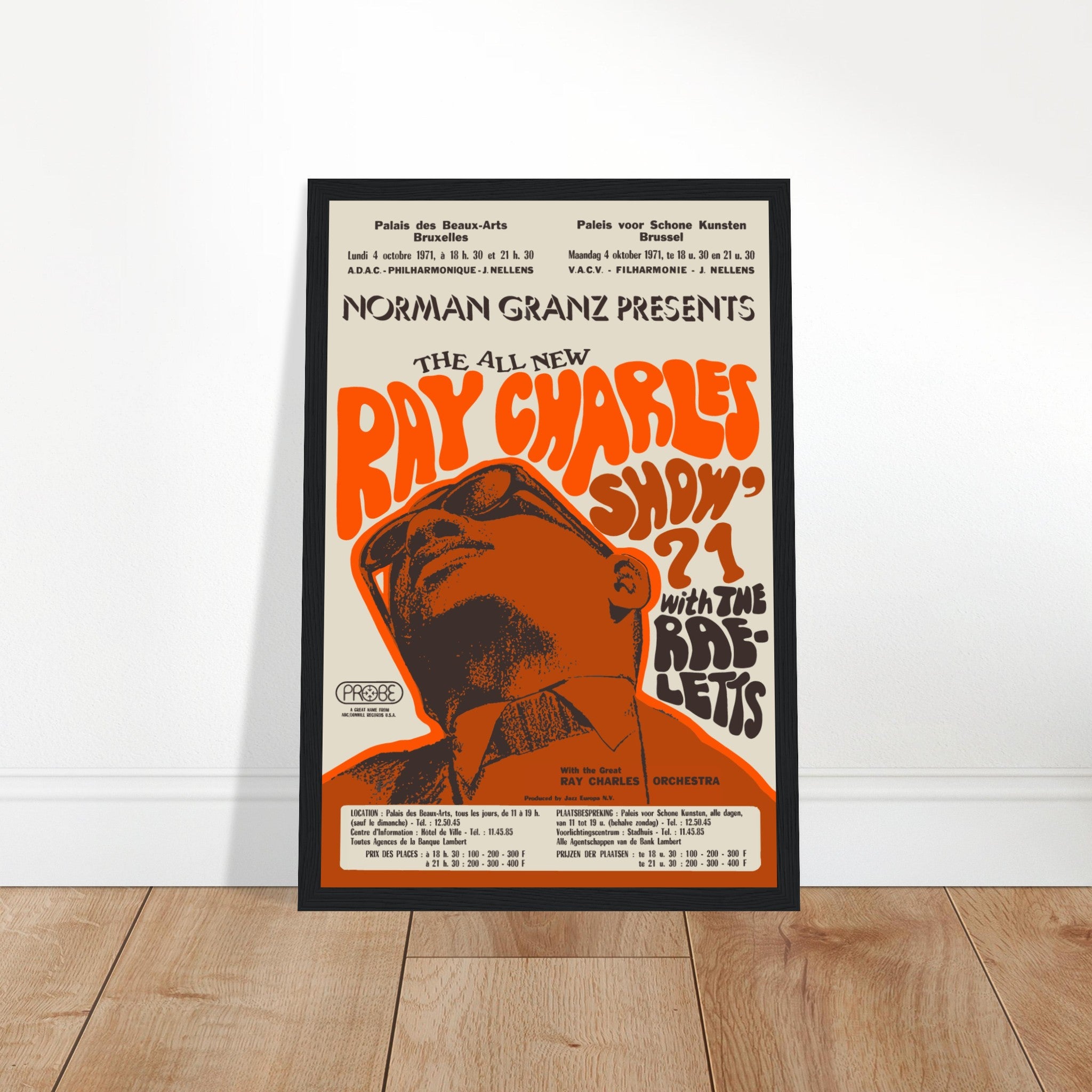 Celebrate the incredible legacy of Ray Charles with this vintage concert poster from his unforgettable Brussels performance. Featuring classic artwork, this high-quality print is perfect for soul music lovers, collectors, and fans of iconic live performances. Whether displayed in a music room, living space, or office, this Ray Charles poster adds timeless charm and musical history to any wall. Order today and own a piece of music greatness!