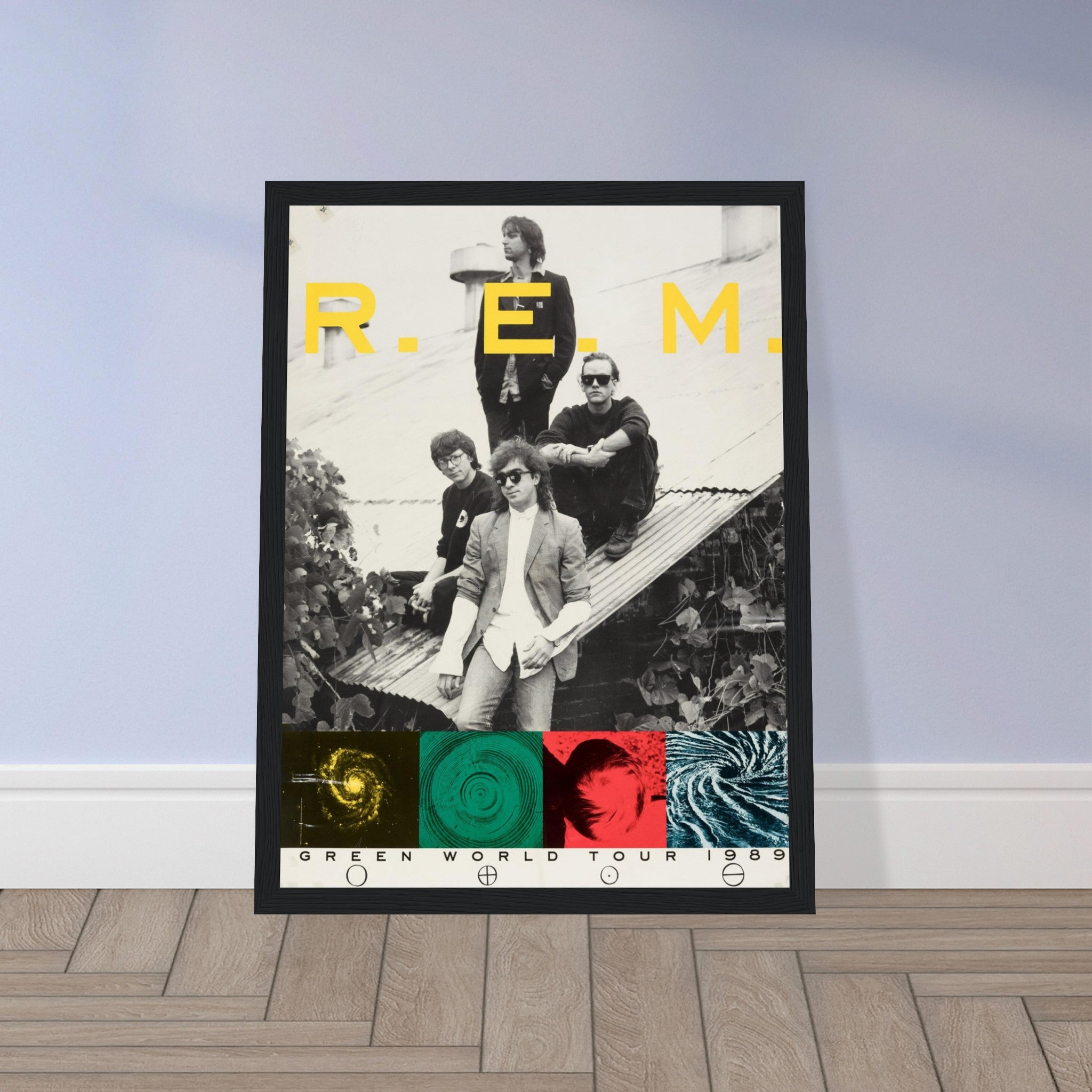 Iconic R.E.M. Green World Tour concert poster, celebrating the legendary band's tour. A must-have for collectors & rock music fans. Shop now!