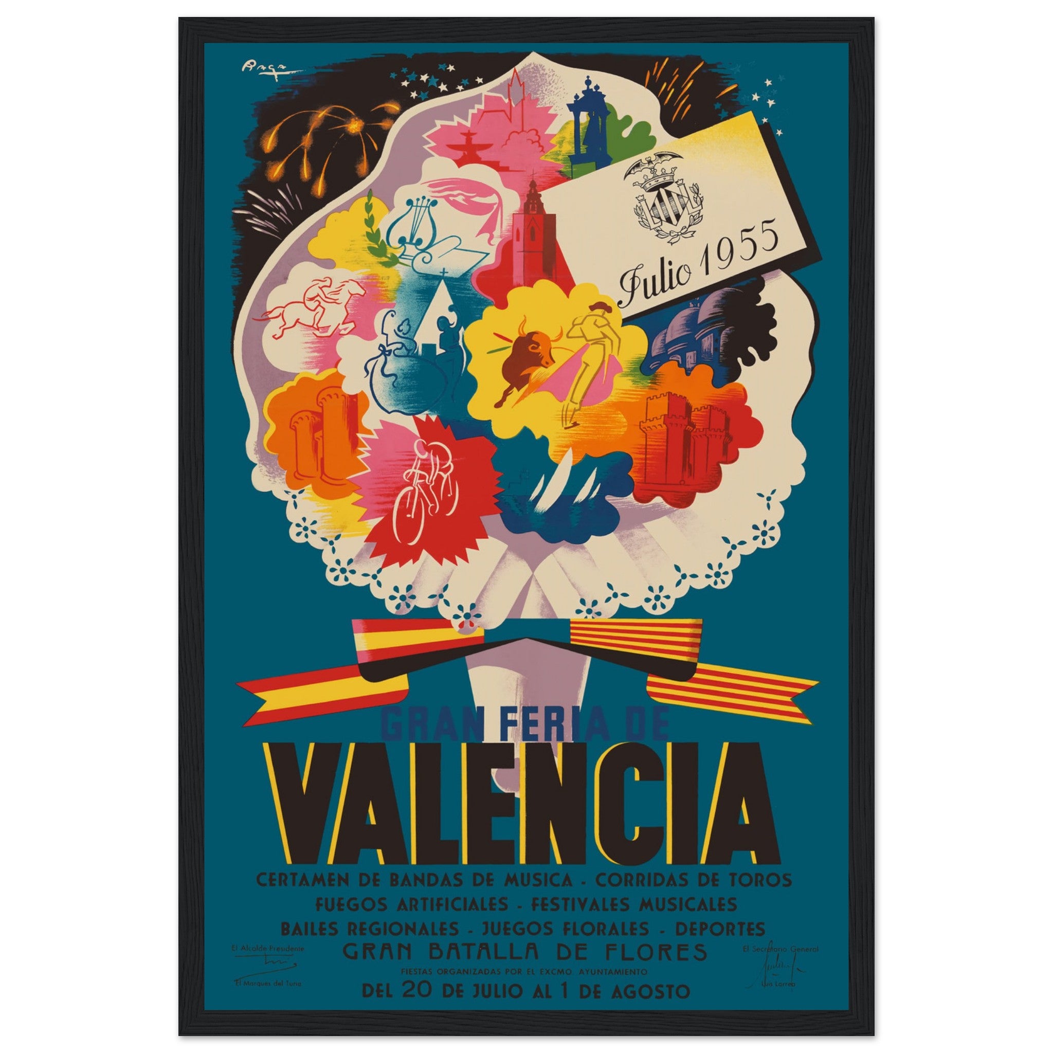 Colorful Valencia Fallas poster celebrating Spain's famous festival. Perfect for lovers of Spanish culture, festivals, and vibrant wall art.